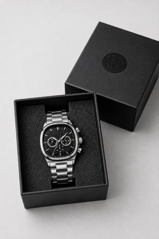 Erkek Gümüş Renk Metal Kordon Analog Kol Saati Siyah Kadran Takvim Göstergeli - Gümüş