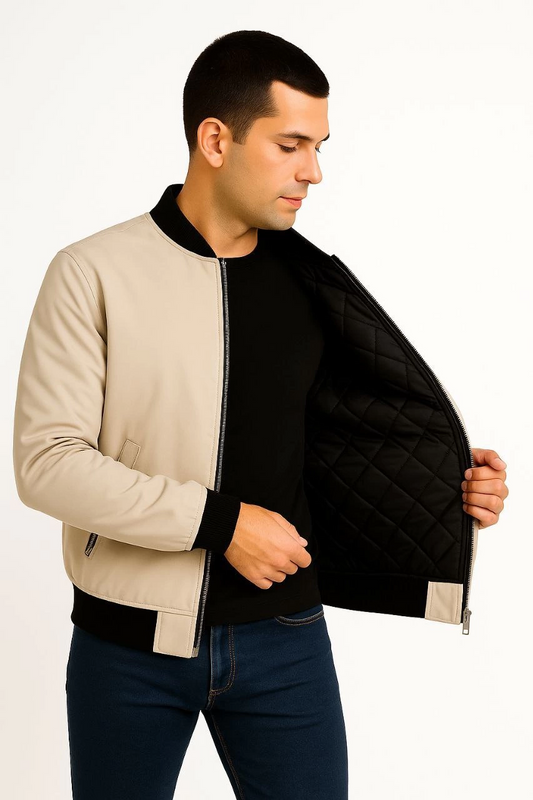 ASSEMA Erkek Bomber Mont Ceket Fermuarlı Kapitone İçi Astarlı Su İtici Regular Fit Uzun - Bej
