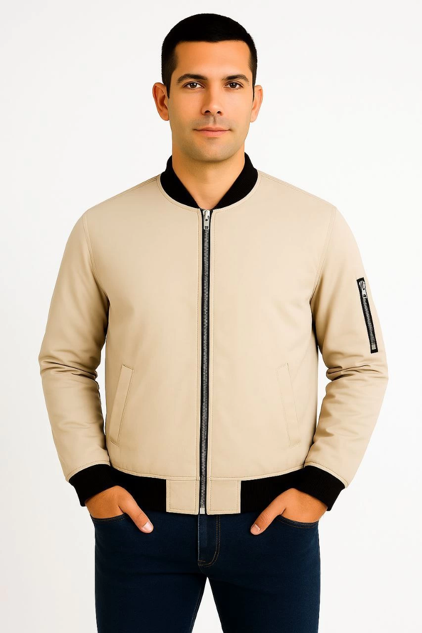 ASSEMA Erkek Bomber Mont Ceket Fermuarlı Kapitone İçi Astarlı Su İtici Regular Fit Uzun - Bej