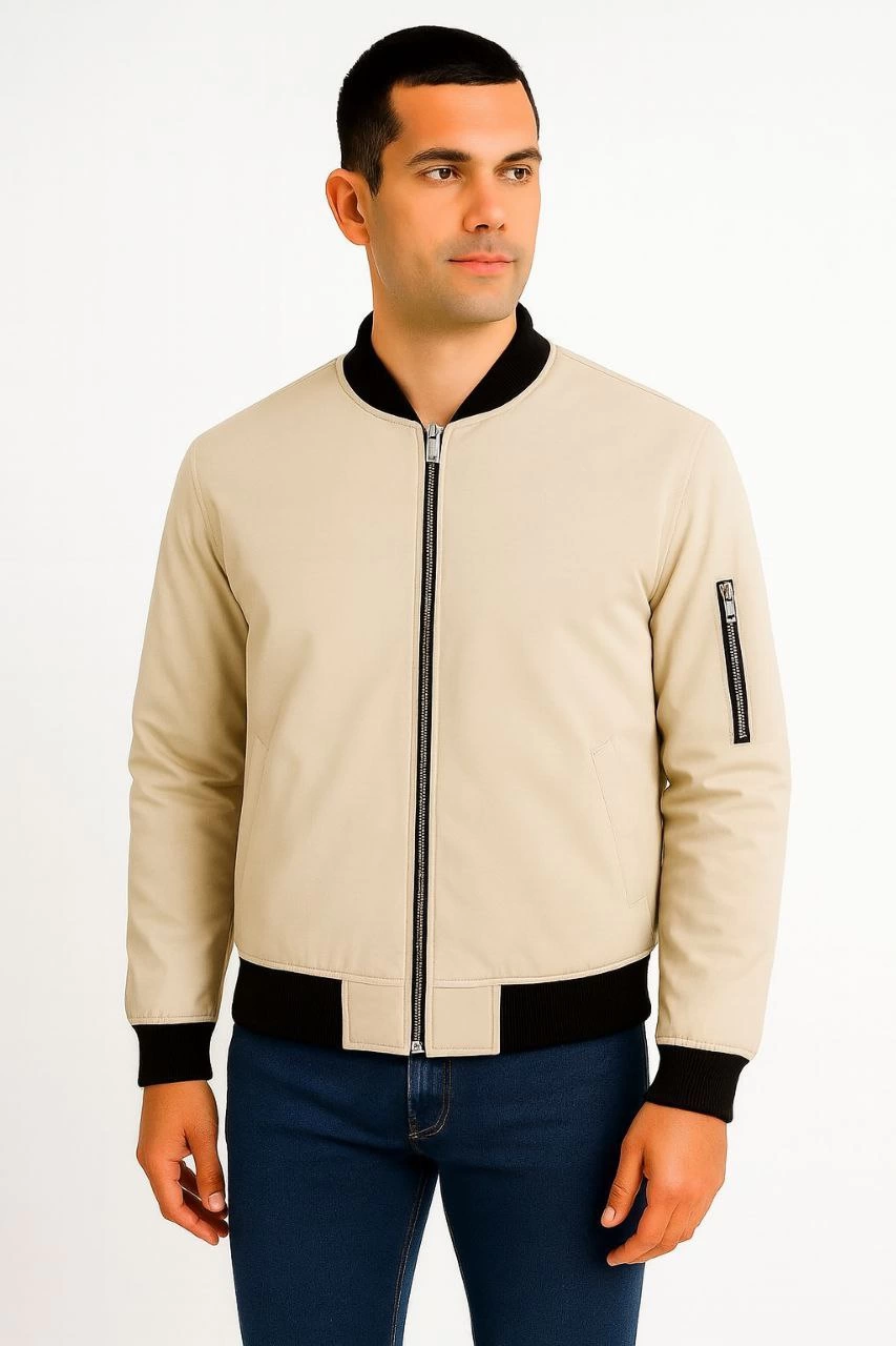 ASSEMA Erkek Bomber Mont Ceket Fermuarlı Kapitone İçi Astarlı Su İtici Regular Fit Uzun - Bej