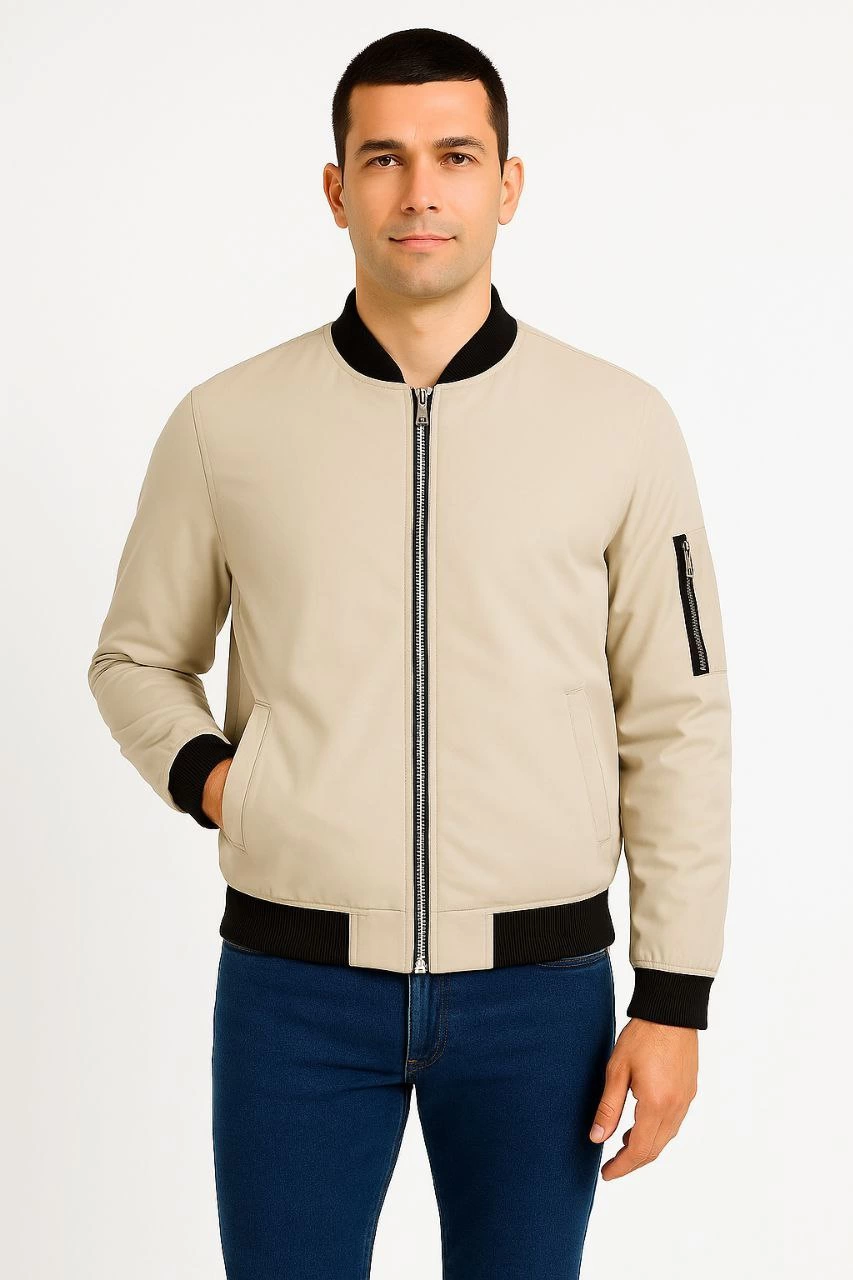 ASSEMA Erkek Bomber Mont Ceket Fermuarlı Kapitone İçi Astarlı Su İtici Regular Fit Uzun - Bej