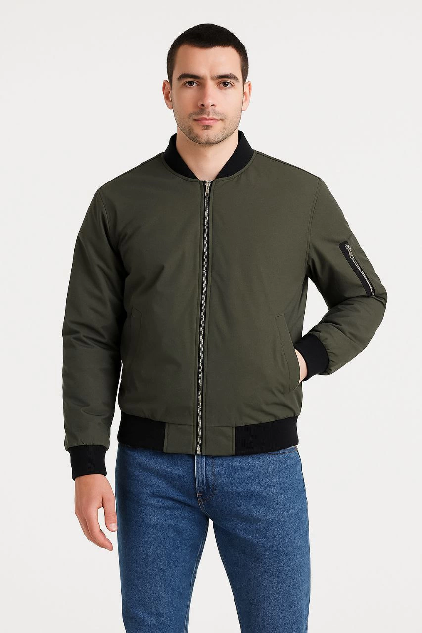 ASSEMA Erkek Bomber Mont Ceket Fermuarlı Kapitone İçi Astarlı Su İtici Regular Fit Uzun - Haki