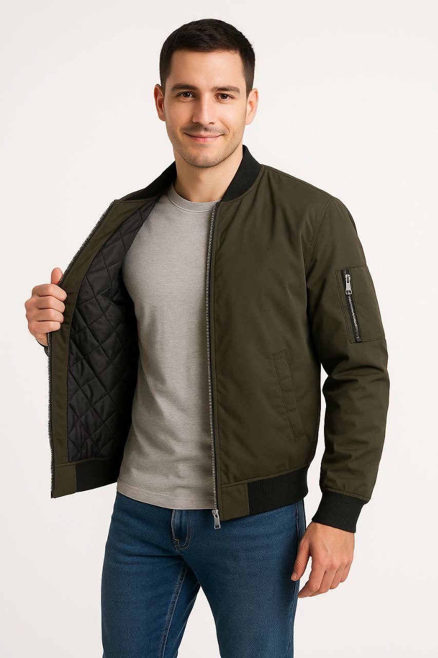 ASSEMA Erkek Bomber Mont Ceket Fermuarlı Kapitone İçi Astarlı Su İtici Regular Fit Uzun - Haki