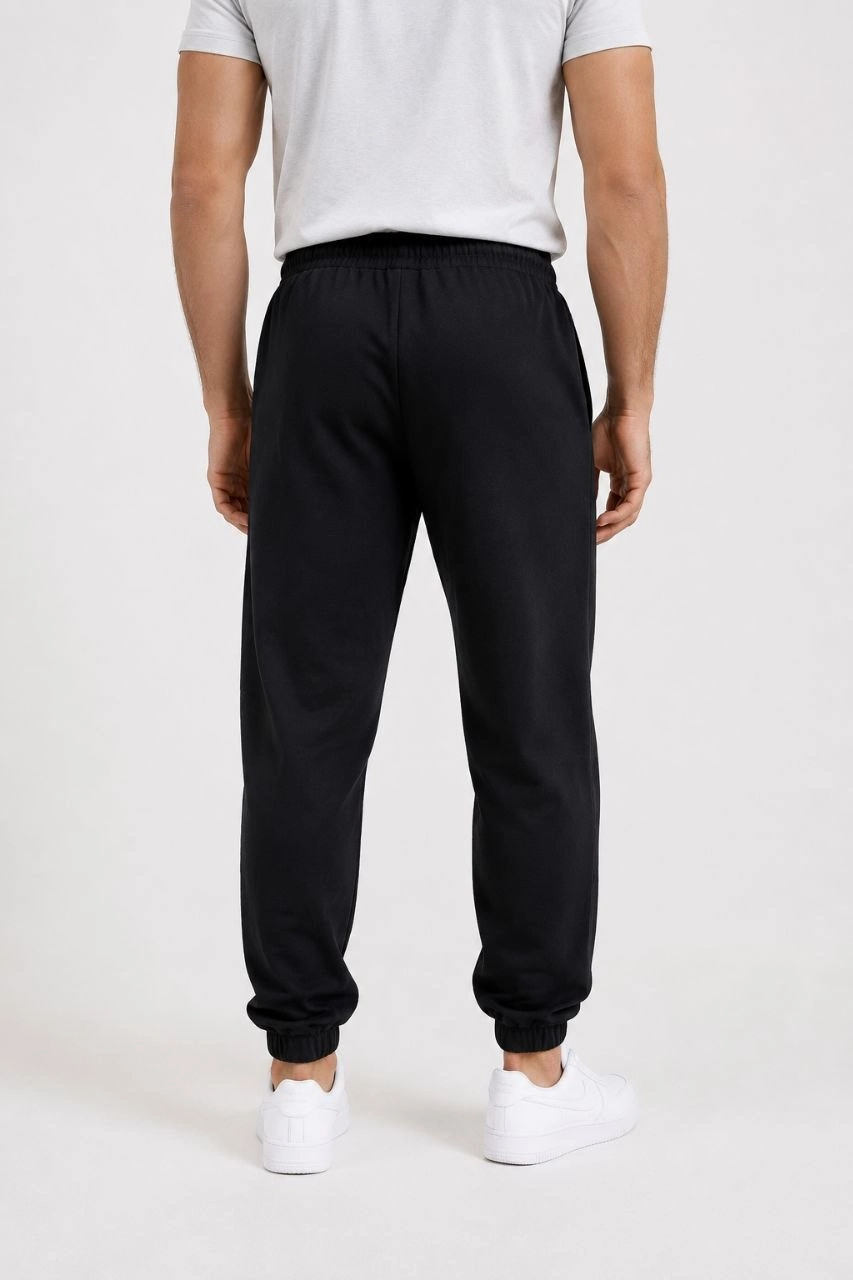 Erkek İki İplik Beli Lastikli Bağcıklı Regular Fit Jogger Eşofman Altı - Siyah