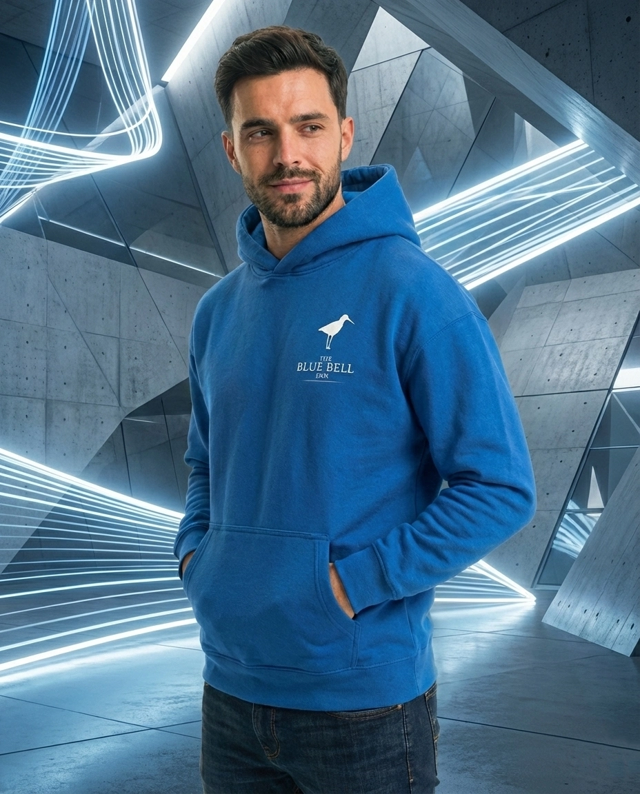 ASSEMA Erkek Kapüşonlu Double Oversize Hoodie - Üç İplik Pamuklu, Deniz ve Yelken Baskılı, Kanguru Cepli Premium Sweatshirt - Saks Mavi