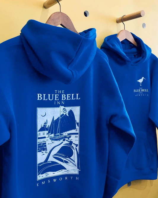ASSEMA Erkek Kapüşonlu Double Oversize Hoodie - Üç İplik Pamuklu, Deniz ve Yelken Baskılı, Kanguru Cepli Premium Sweatshirt - Saks Mavi