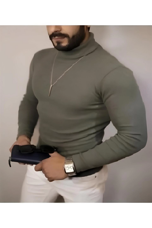 ASSEMA Erkek Kaşkorse Boğazlı Full Likralı Fitilli Body Kazak - Haki