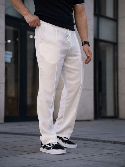 ASSEMA Erkek Keten Cepli Çıma Dikişli jogger Buggy Pantalon Rahat kalıp - Beyaz