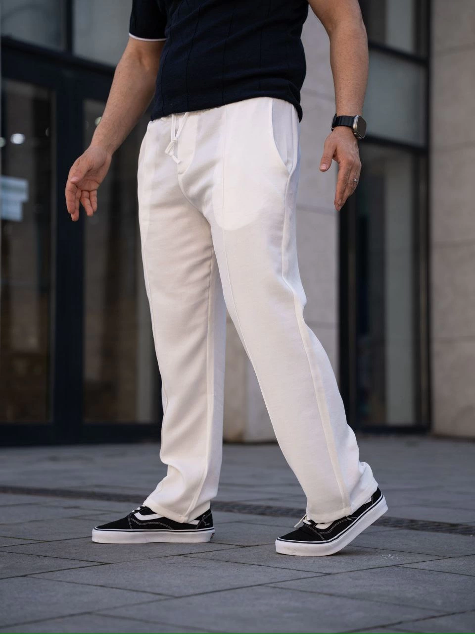 ASSEMA Erkek Keten Cepli Çıma Dikişli jogger Buggy Pantalon Rahat kalıp - Beyaz