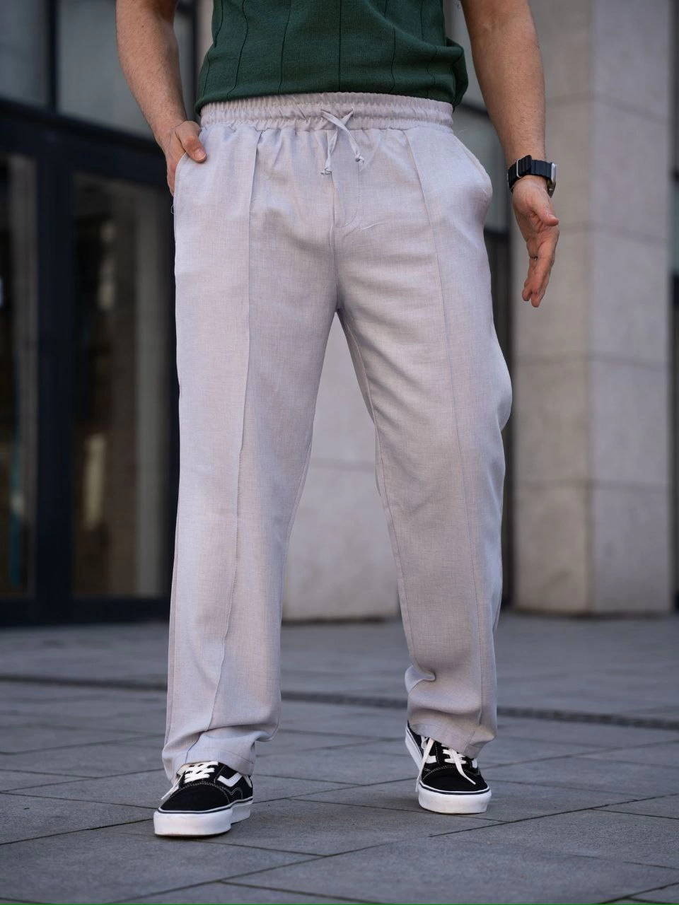 ASSEMA Erkek Keten Cepli Çıma Dikişli jogger Buggy Pantalon Rahat kalıp - Gri