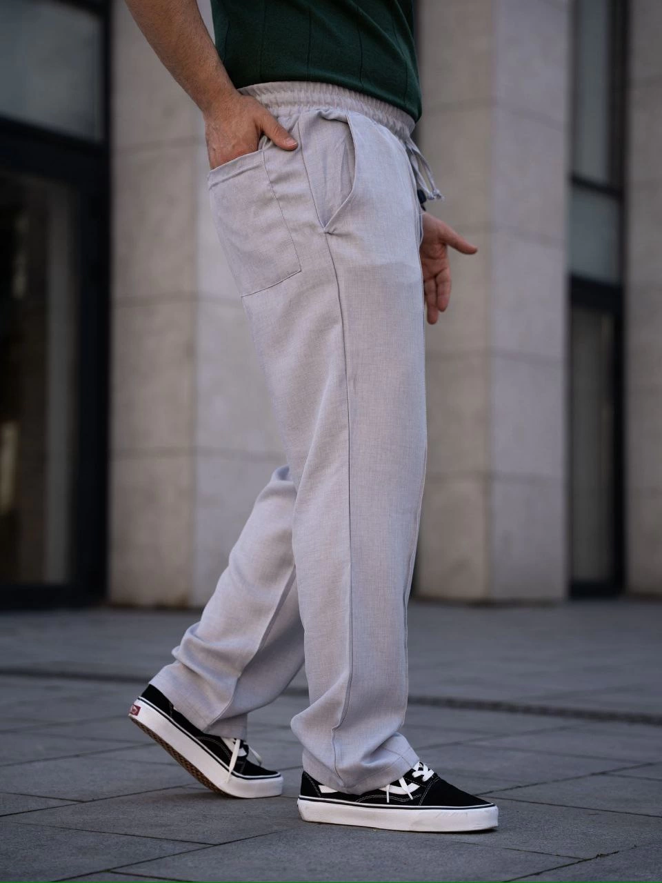 ASSEMA Erkek Keten Cepli Çıma Dikişli jogger Buggy Pantalon Rahat kalıp - Gri