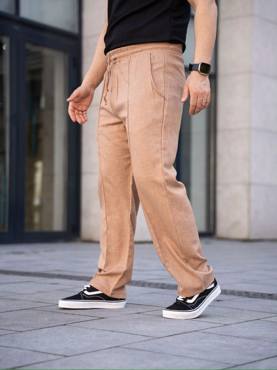 ASSEMA Erkek Keten Cepli Çıma Dikişli jogger Buggy Pantalon Rahat kalıp - Kahverengi