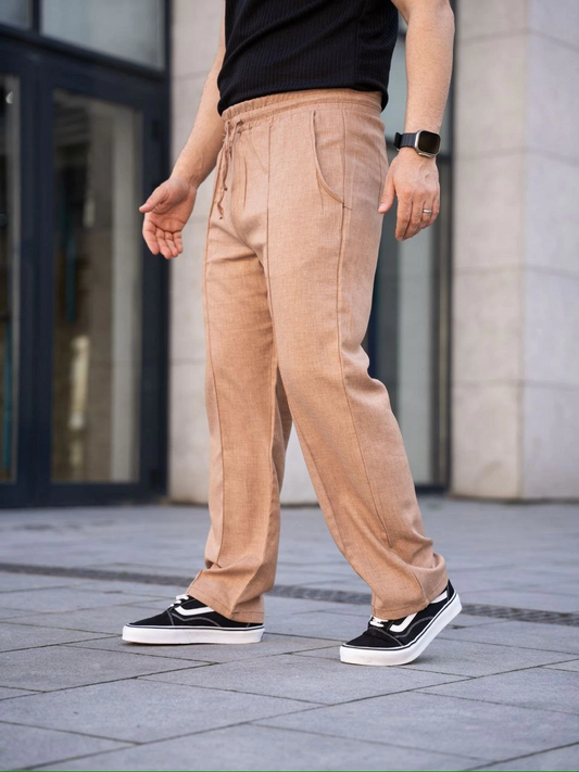 ASSEMA Erkek Keten Cepli Çıma Dikişli jogger Buggy Pantalon Rahat kalıp - Kahverengi