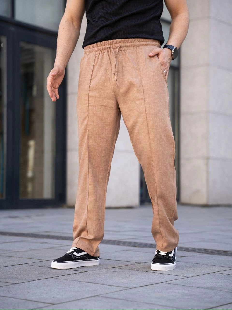 ASSEMA Erkek Keten Cepli Çıma Dikişli jogger Buggy Pantalon Rahat kalıp - Kahverengi