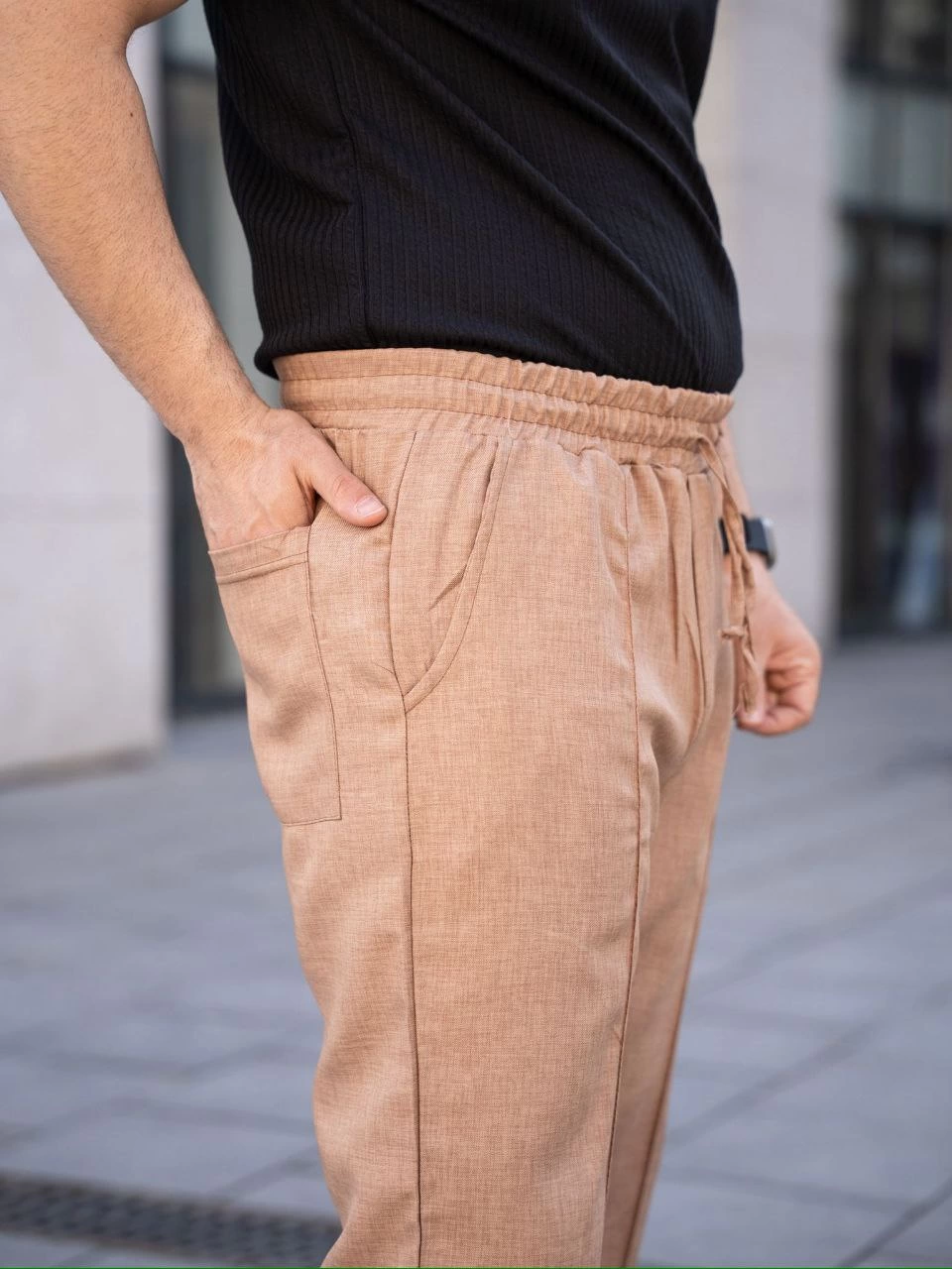 ASSEMA Erkek Keten Cepli Çıma Dikişli jogger Buggy Pantalon Rahat kalıp - Kahverengi