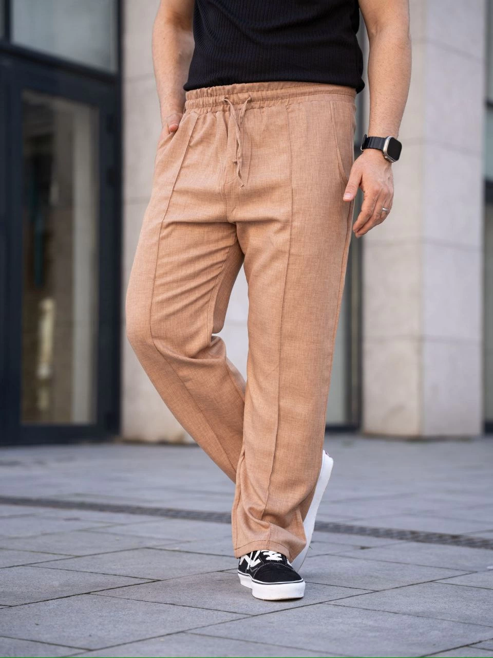ASSEMA Erkek Keten Cepli Çıma Dikişli jogger Buggy Pantalon Rahat kalıp - Kahverengi