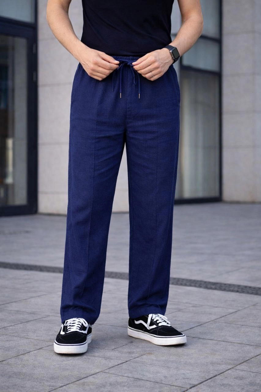 ASSEMA Erkek Keten Cepli Çıma Dikişli jogger Buggy Pantalon Rahat kalıp - Lacivert