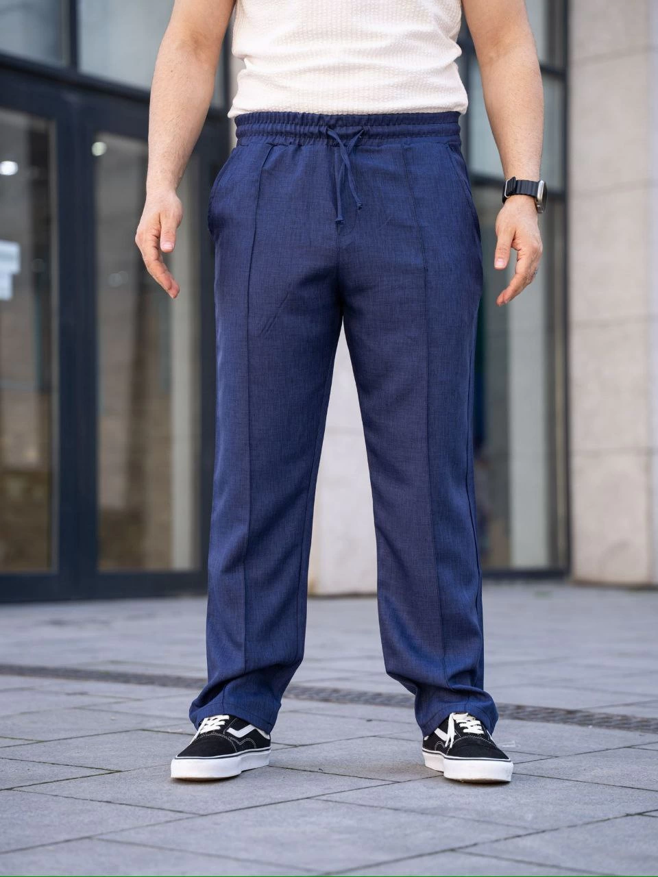 ASSEMA Erkek Keten Cepli Çıma Dikişli jogger Buggy Pantalon Rahat kalıp - Lacivert