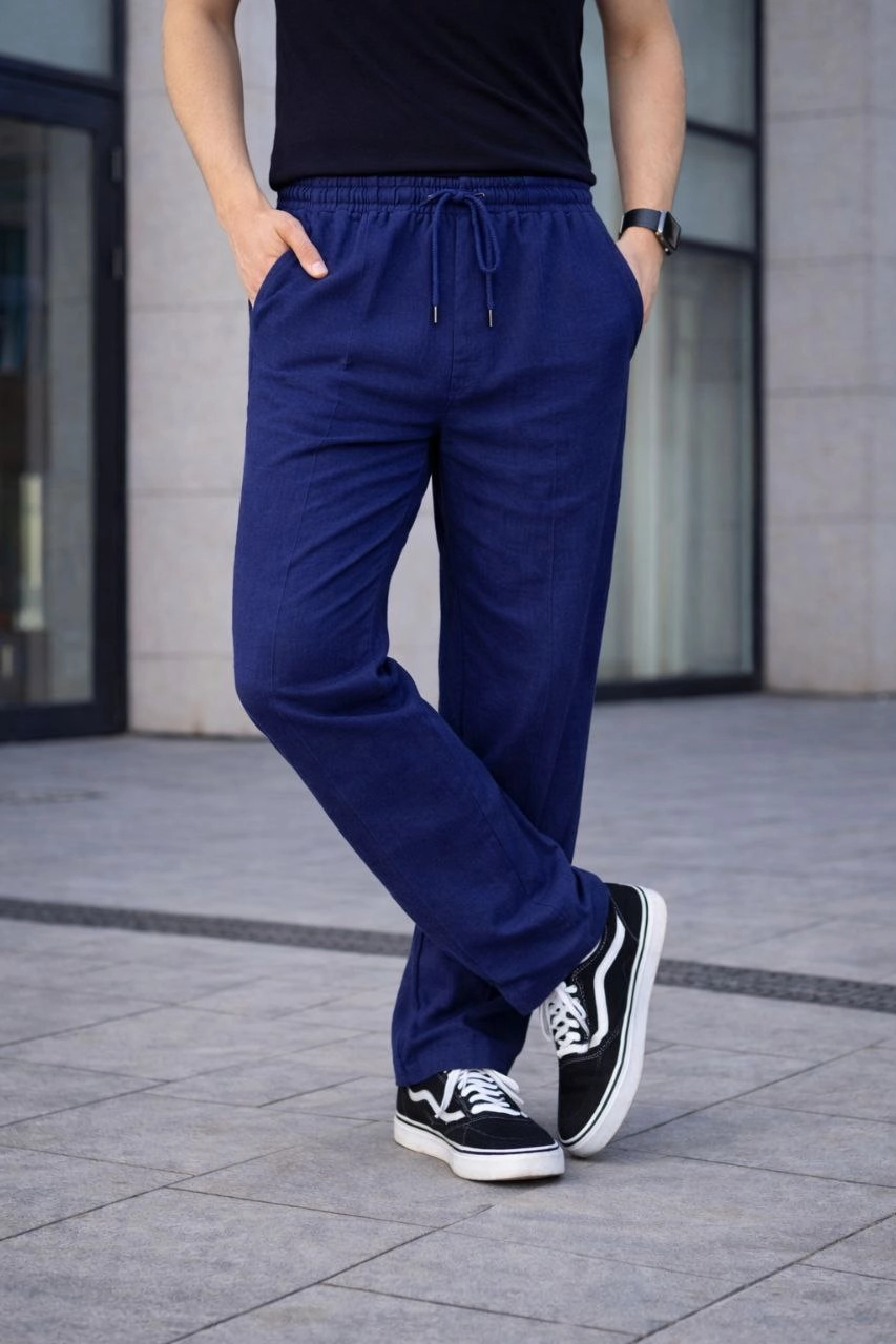 ASSEMA Erkek Keten Cepli Çıma Dikişli jogger Buggy Pantalon Rahat kalıp - Lacivert