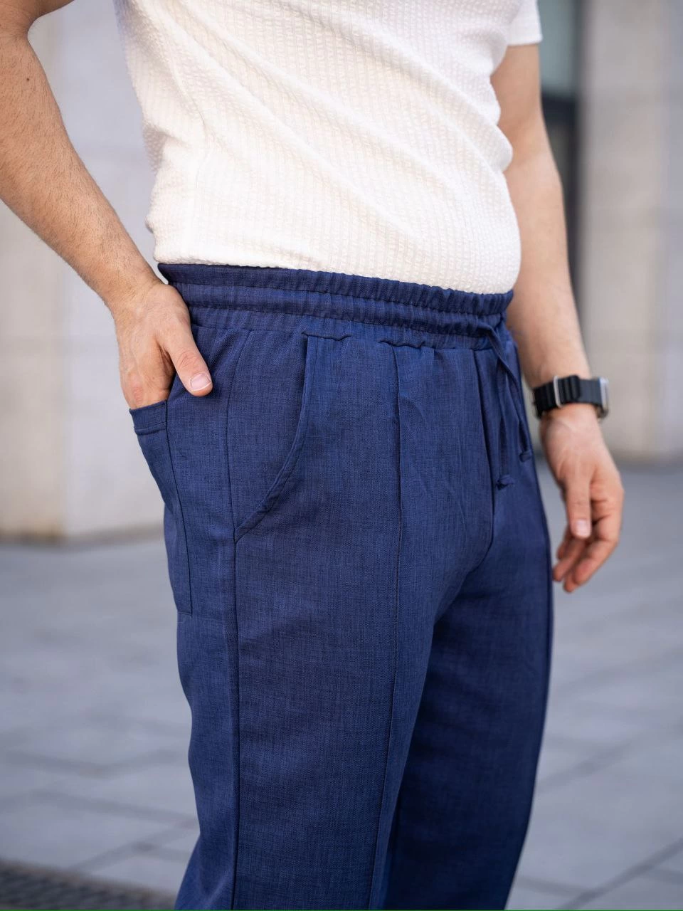 ASSEMA Erkek Keten Cepli Çıma Dikişli jogger Buggy Pantalon Rahat kalıp - Lacivert
