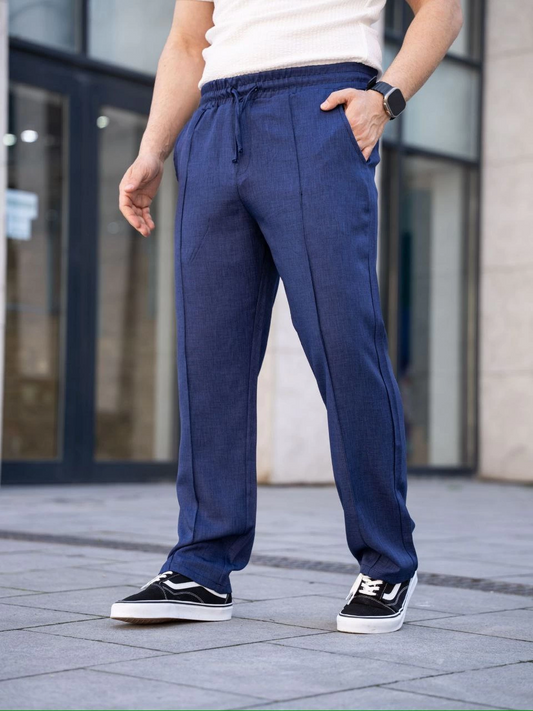 ASSEMA Erkek Keten Cepli Çıma Dikişli jogger Buggy Pantalon Rahat kalıp - Lacivert