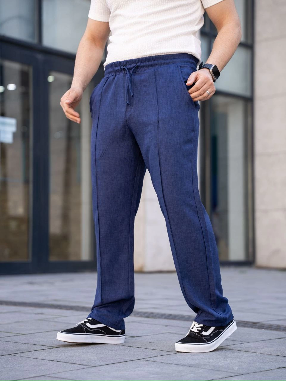 ASSEMA Erkek Keten Cepli Çıma Dikişli jogger Buggy Pantalon Rahat kalıp - Lacivert