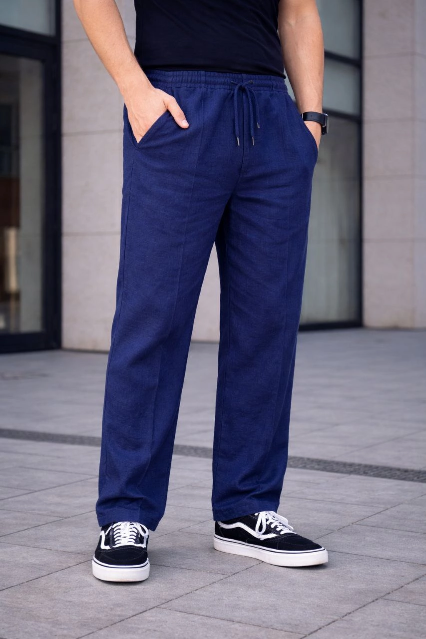 ASSEMA Erkek Keten Cepli Çıma Dikişli jogger Buggy Pantalon Rahat kalıp - Lacivert
