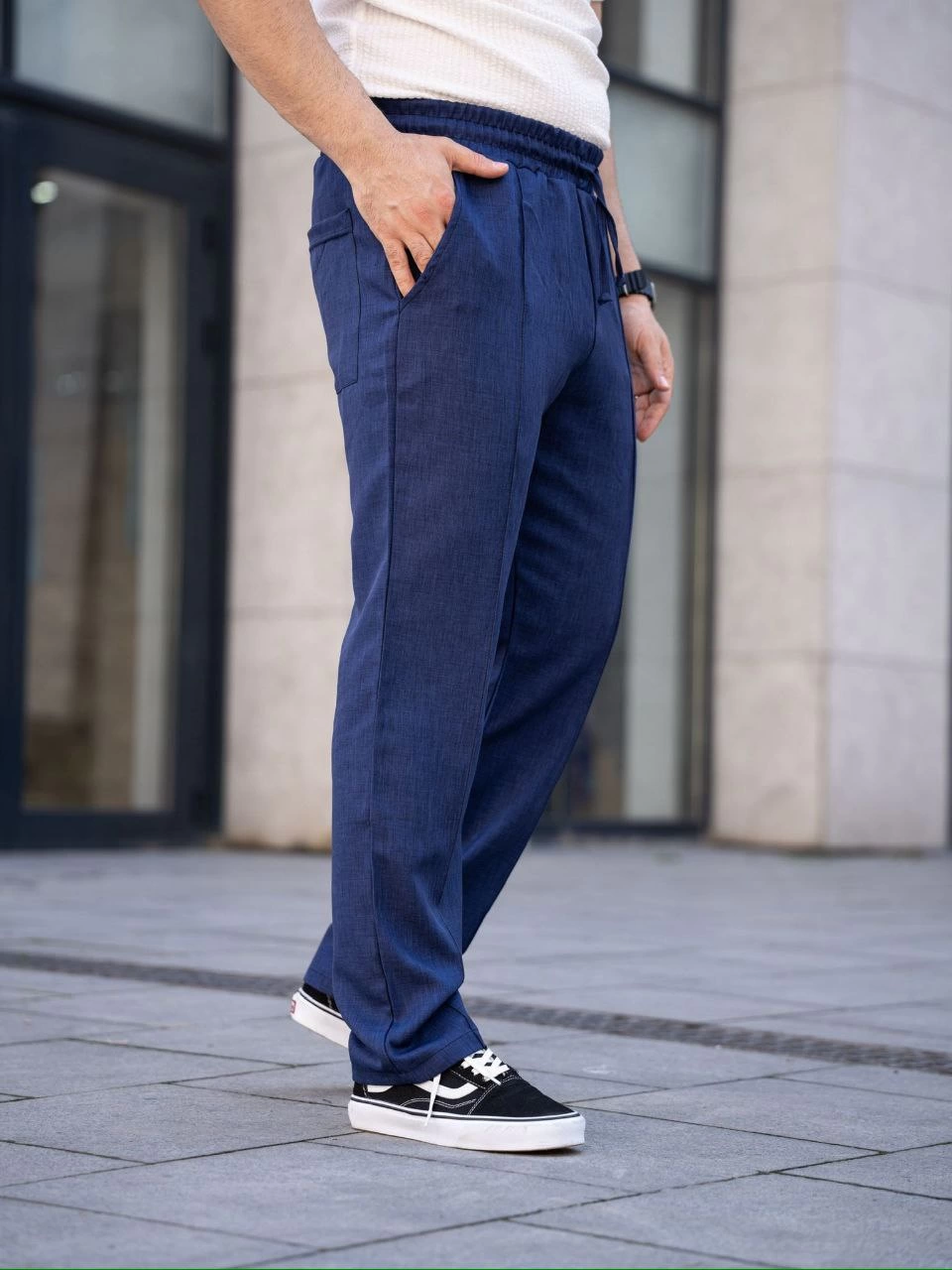 ASSEMA Erkek Keten Cepli Çıma Dikişli jogger Buggy Pantalon Rahat kalıp - Lacivert