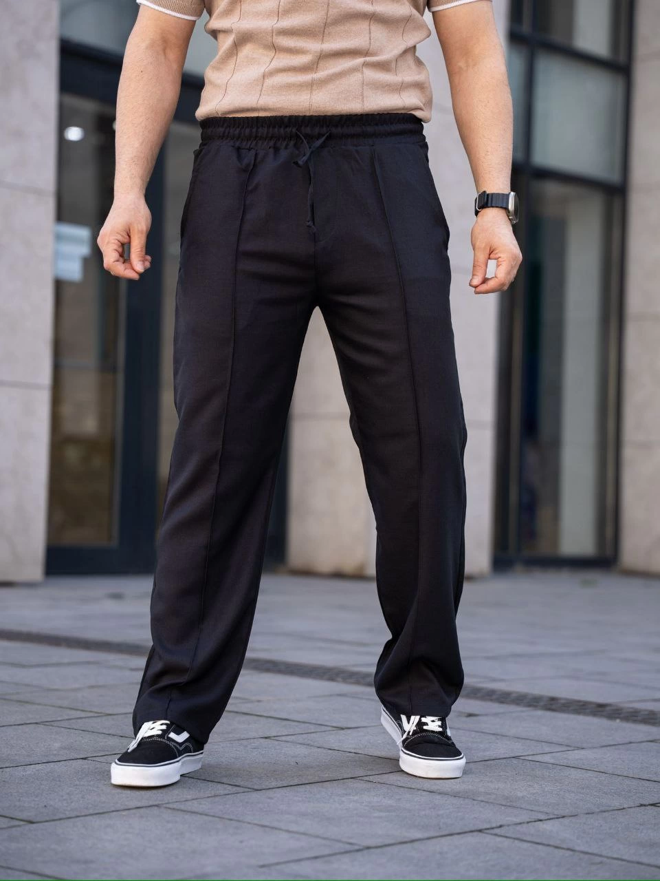 ASSEMA Erkek Keten Cepli Çıma Dikişli jogger Buggy Pantalon Rahat kalıp - Siyah