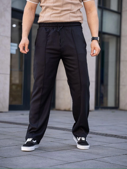 ASSEMA Erkek Keten Cepli Çıma Dikişli jogger Buggy Pantalon Rahat kalıp - Siyah