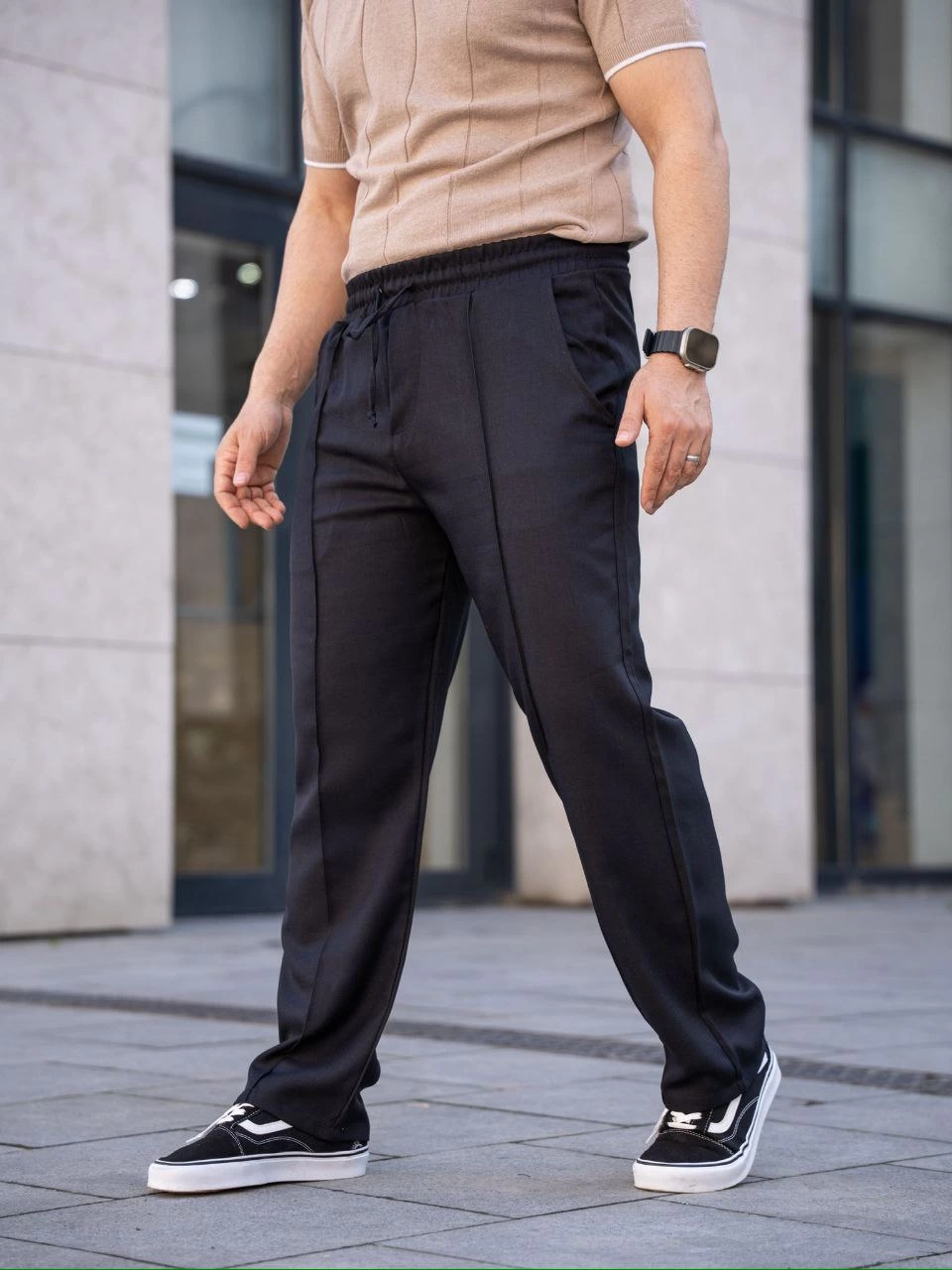 ASSEMA Erkek Keten Cepli Çıma Dikişli jogger Buggy Pantalon Rahat kalıp - Siyah