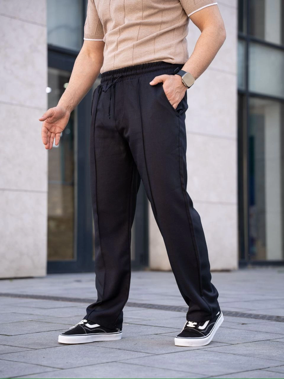 ASSEMA Erkek Keten Cepli Çıma Dikişli jogger Buggy Pantalon Rahat kalıp - Siyah