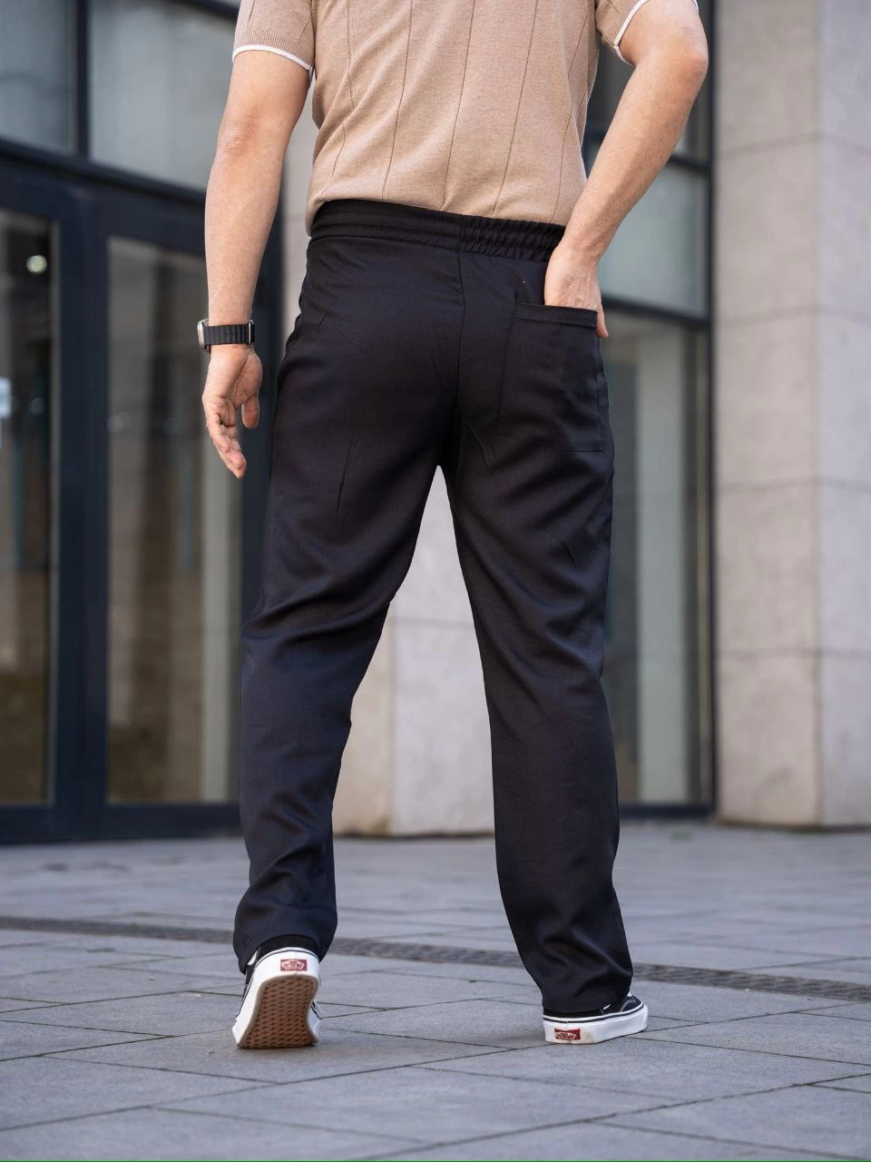 ASSEMA Erkek Keten Cepli Çıma Dikişli jogger Buggy Pantalon Rahat kalıp - Siyah
