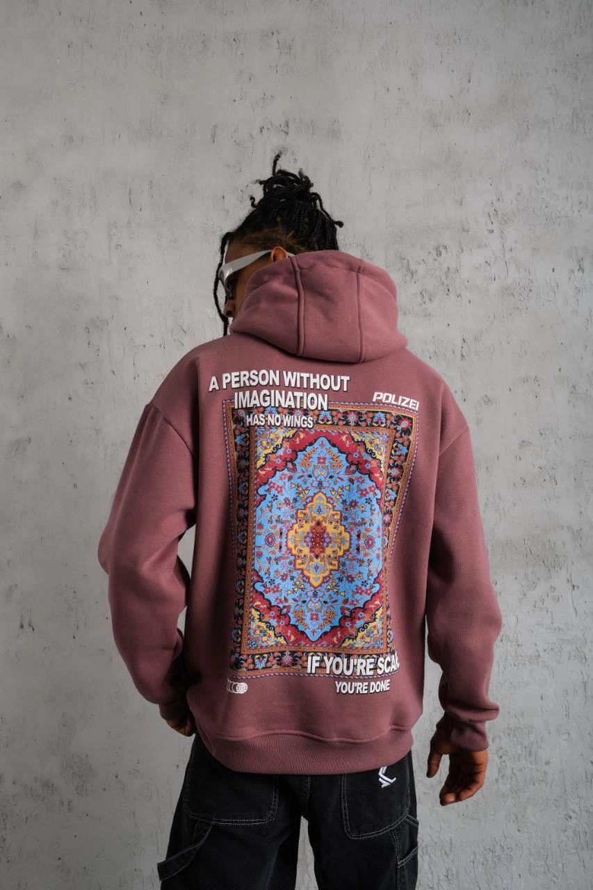 ASSEMA Erkek Kilim Desen Kapüşonlu üç iplik pamuklu  Sweat - Gül Kurusu