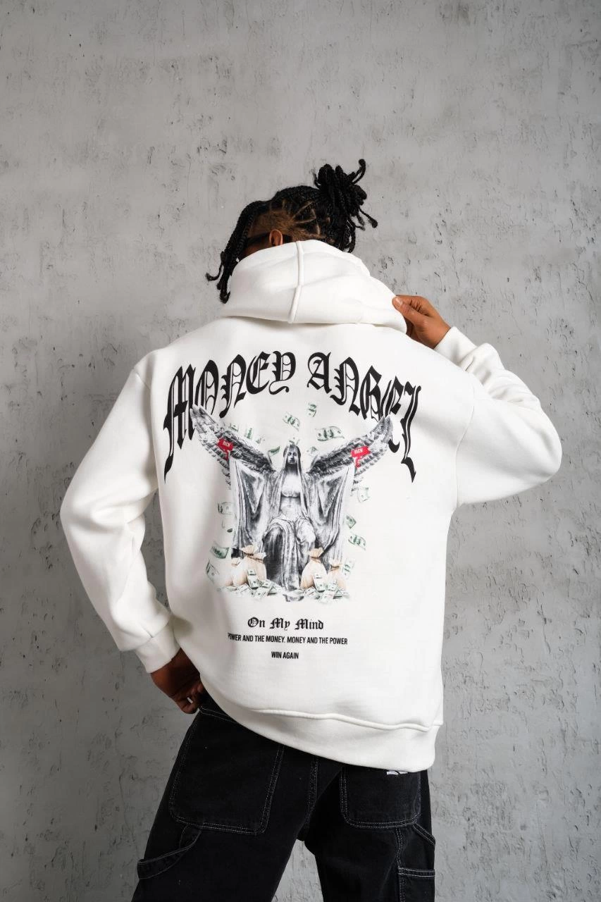 ASSEMA Erkek Kordon İpli Baskılı Kapüşonlu Sweatshirt - Beyaz