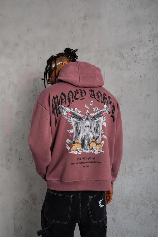 ASSEMA Erkek Kordon İpli Baskılı Kapüşonlu üç iplik pamuklu  Sweatshirt - Gül Kurusu