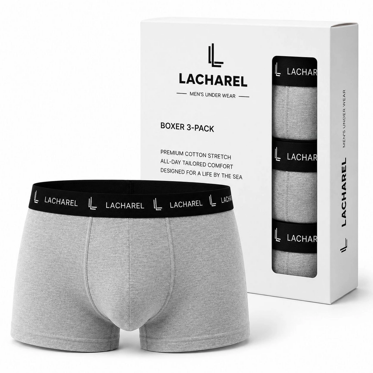 Erkek Likralı Pamuklu Nefes Alan Penye Boxer3'Lü Paket - Siyah & Gri & Lacivert