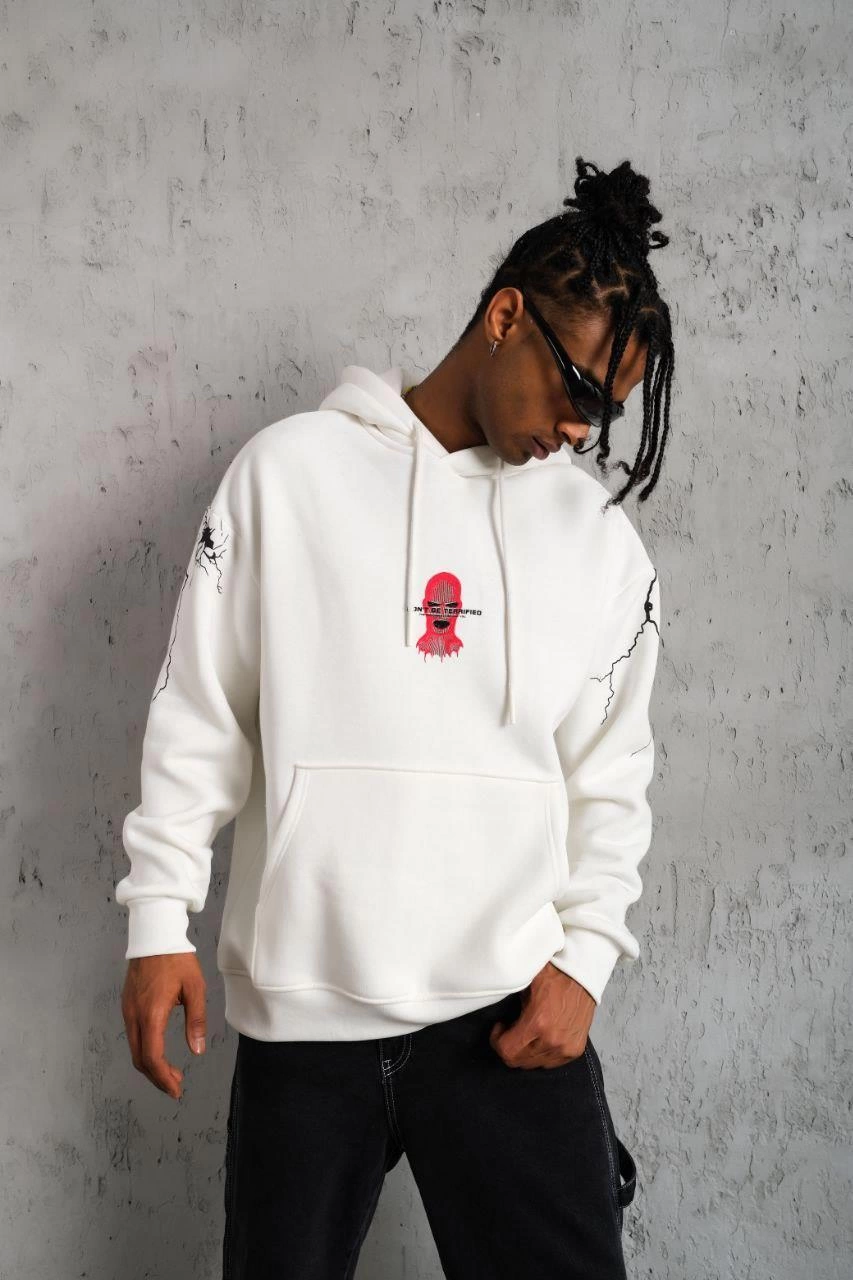 ASSEMA Erkek Oversize Üç İplik Kapüşonlu Sweatshirt  - Beyaz