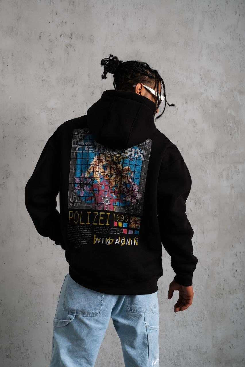 ASSEMA Erkek Patel Six Baskılı üç iplik pamuklu  Kapüşonlu Sweat - Siyah