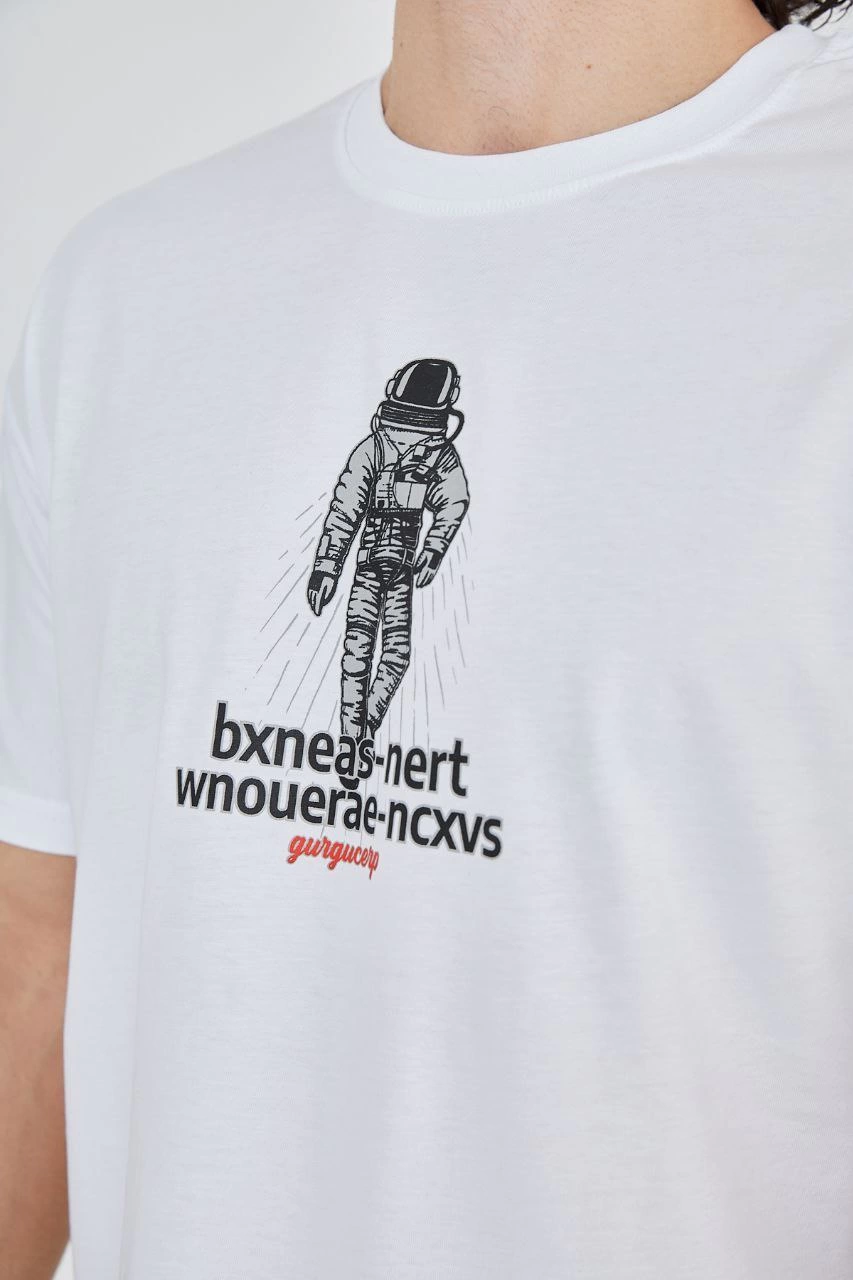 ASSEMA Erkek Baskılı T-Shirt Kısa Kol Bisiklet Yaka Regular Fit Rahat Kalıp Günlük Tişört - Beyaz