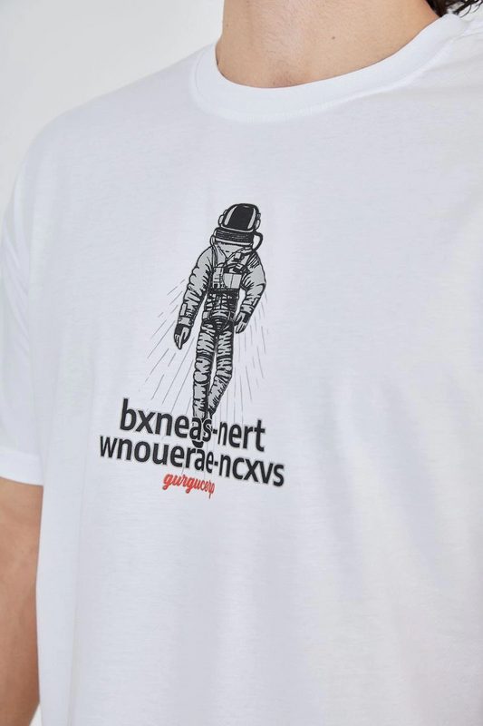 ASSEMA Erkek Baskılı T-Shirt Kısa Kol Bisiklet Yaka Regular Fit Rahat Kalıp Günlük Tişört - Beyaz