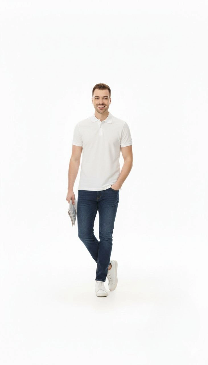 ASSEMA Erkek Pike Kumaş Düğmeli Yaka Regular Fit Günlük Kısa kol Tişört T-shirt - Beyaz