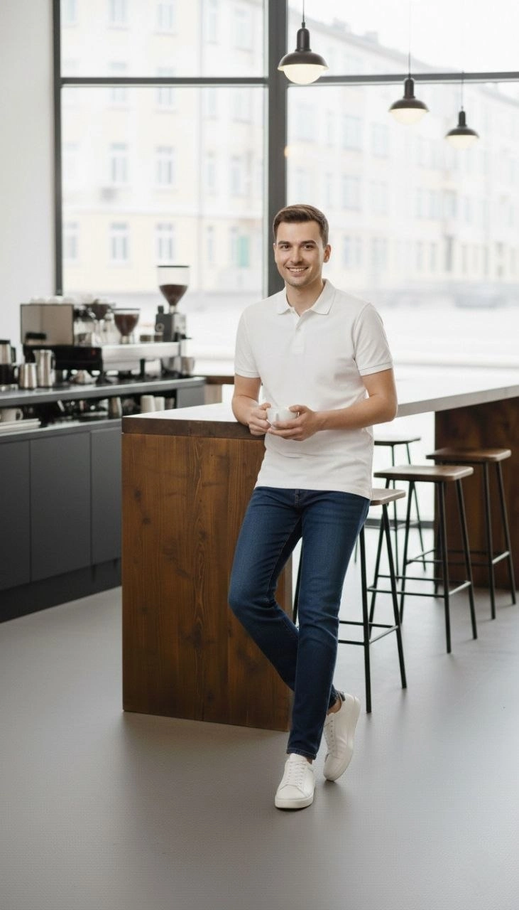 ASSEMA Erkek Pike Kumaş Düğmeli Yaka Regular Fit Günlük Kısa kol Tişört T-shirt - Beyaz