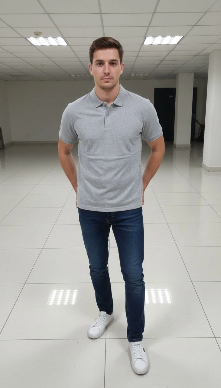 ASSEMA Erkek Pike Kumaş Düğmeli Yaka Regular Fit Günlük Kısa kol Tişört T-shirt - Gri