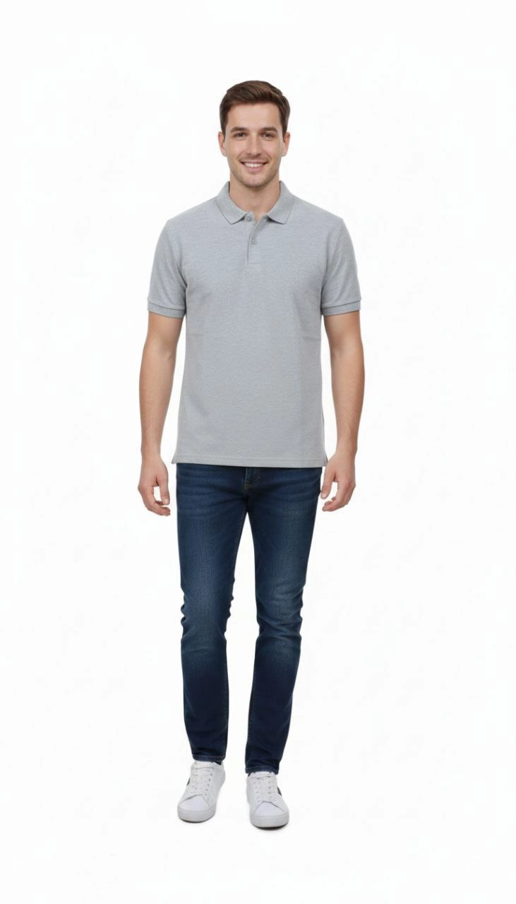 ASSEMA Erkek Pike Kumaş Düğmeli Yaka Regular Fit Günlük Kısa kol Tişört T-shirt - Gri