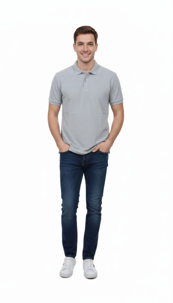 ASSEMA Erkek Pike Kumaş Düğmeli Yaka Regular Fit Günlük Kısa kol Tişört T-shirt - Gri