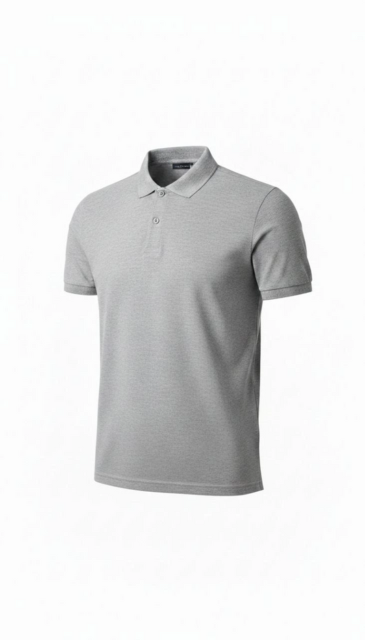 ASSEMA Erkek Pike Kumaş Düğmeli Yaka Regular Fit Günlük Kısa kol Tişört T-shirt - Gri