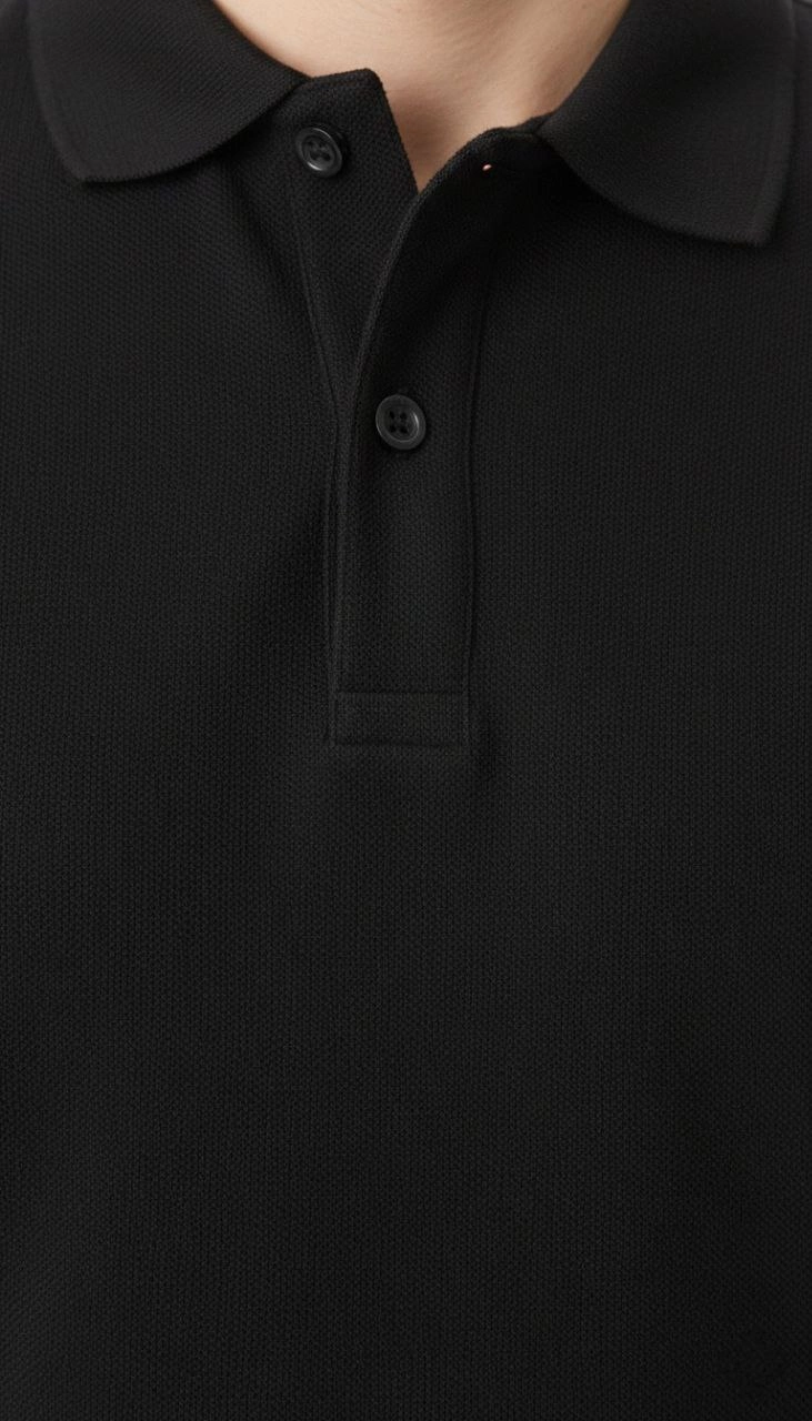 ASSEMA Erkek Pike Kumaş Düğmeli Yaka Regular Fit Günlük Kısa kol Tişört T-shirt - Siyah