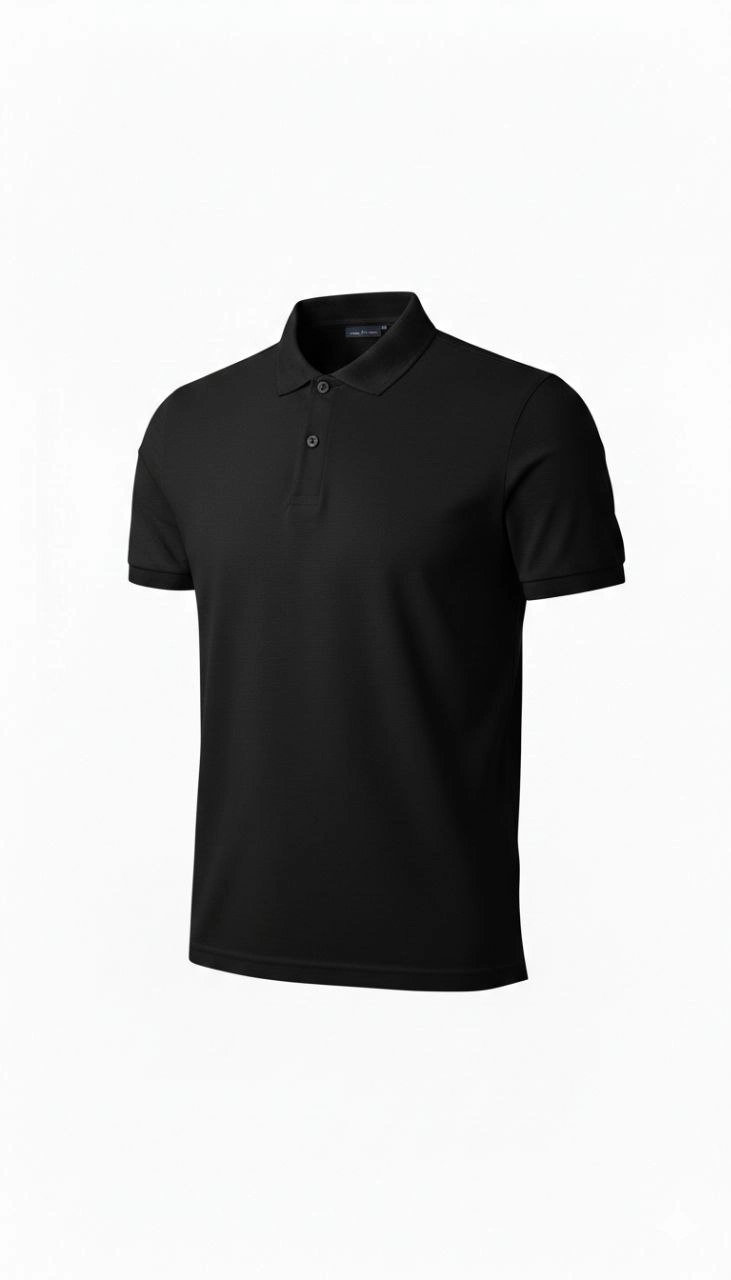 ASSEMA Erkek Pike Kumaş Düğmeli Yaka Regular Fit Günlük Kısa kol Tişört T-shirt - Siyah