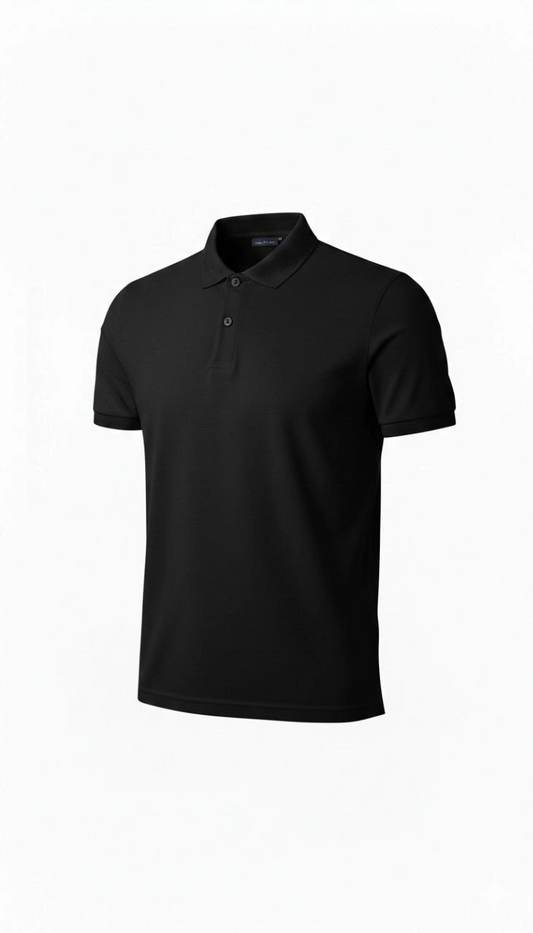 ASSEMA Erkek Pike Kumaş Düğmeli Yaka Regular Fit Günlük Kısa kol Tişört T-shirt - Siyah